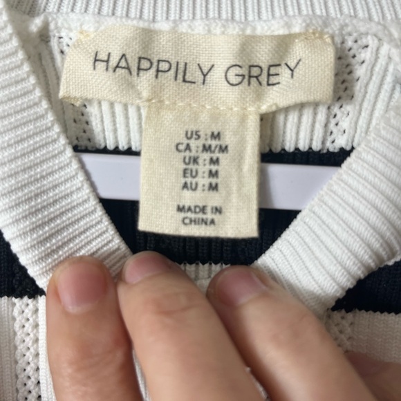 NWOT Happily Grey Striped Knit Halter Tank Top Size Medium | Chic Minimalist - Picture 5 of 6